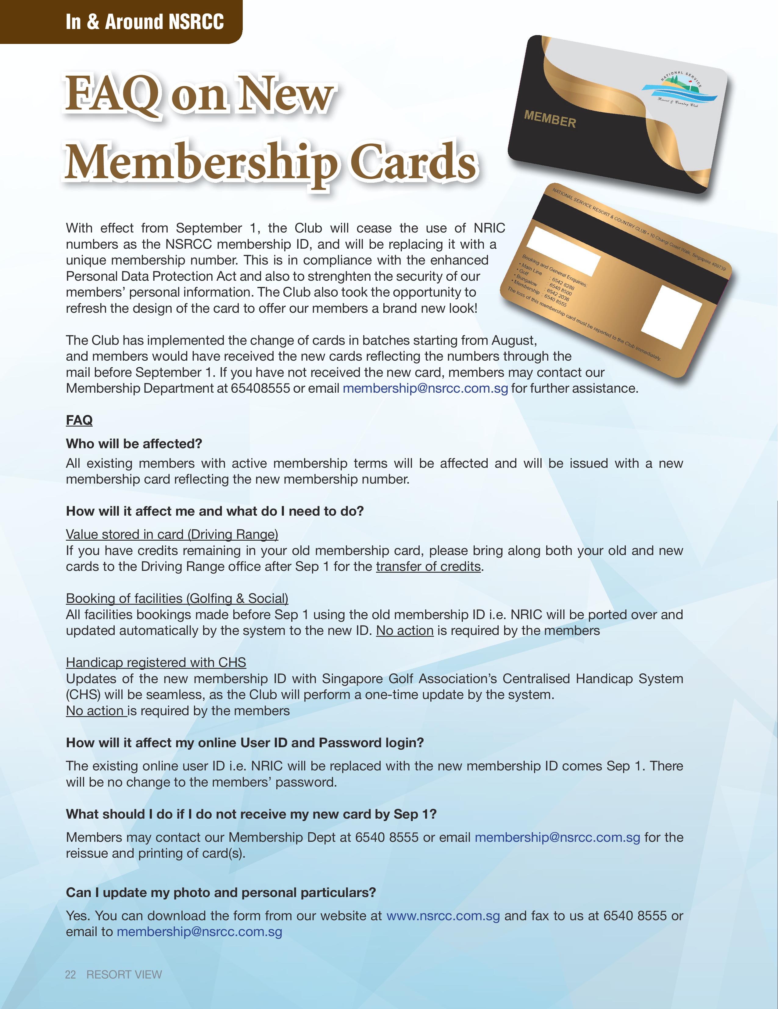 FAQ On New Membership Cards | National Service Resort & Country Club